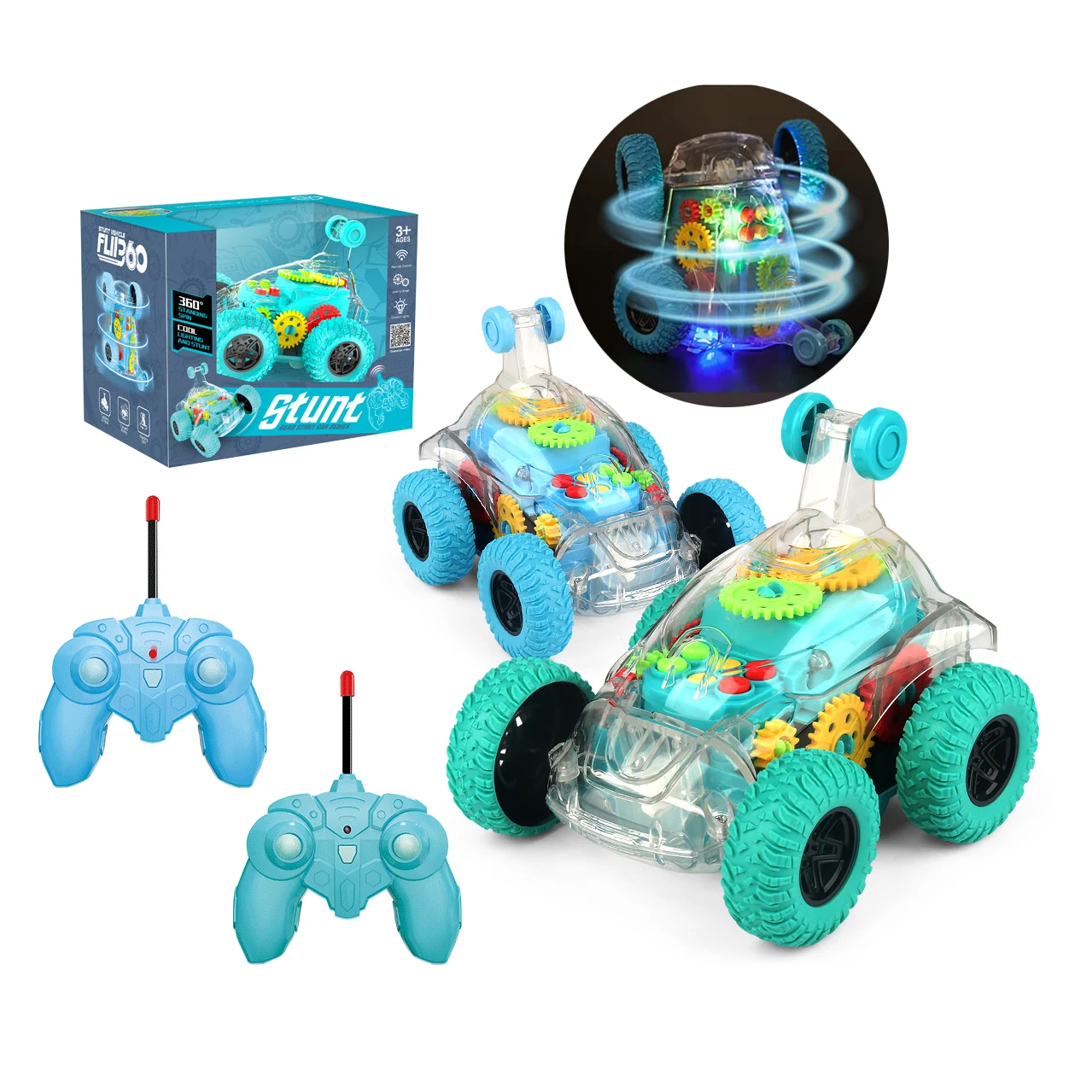 Kids Mini Rc Cars 360 Rolling Rotating Tumbling Cool Light Rechargeable Remote Control Drift Stunt Car
