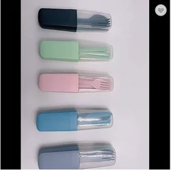 Reusable Biodegradable Plastic Camping Utensil  Fork Travel Cutlery Set With Case