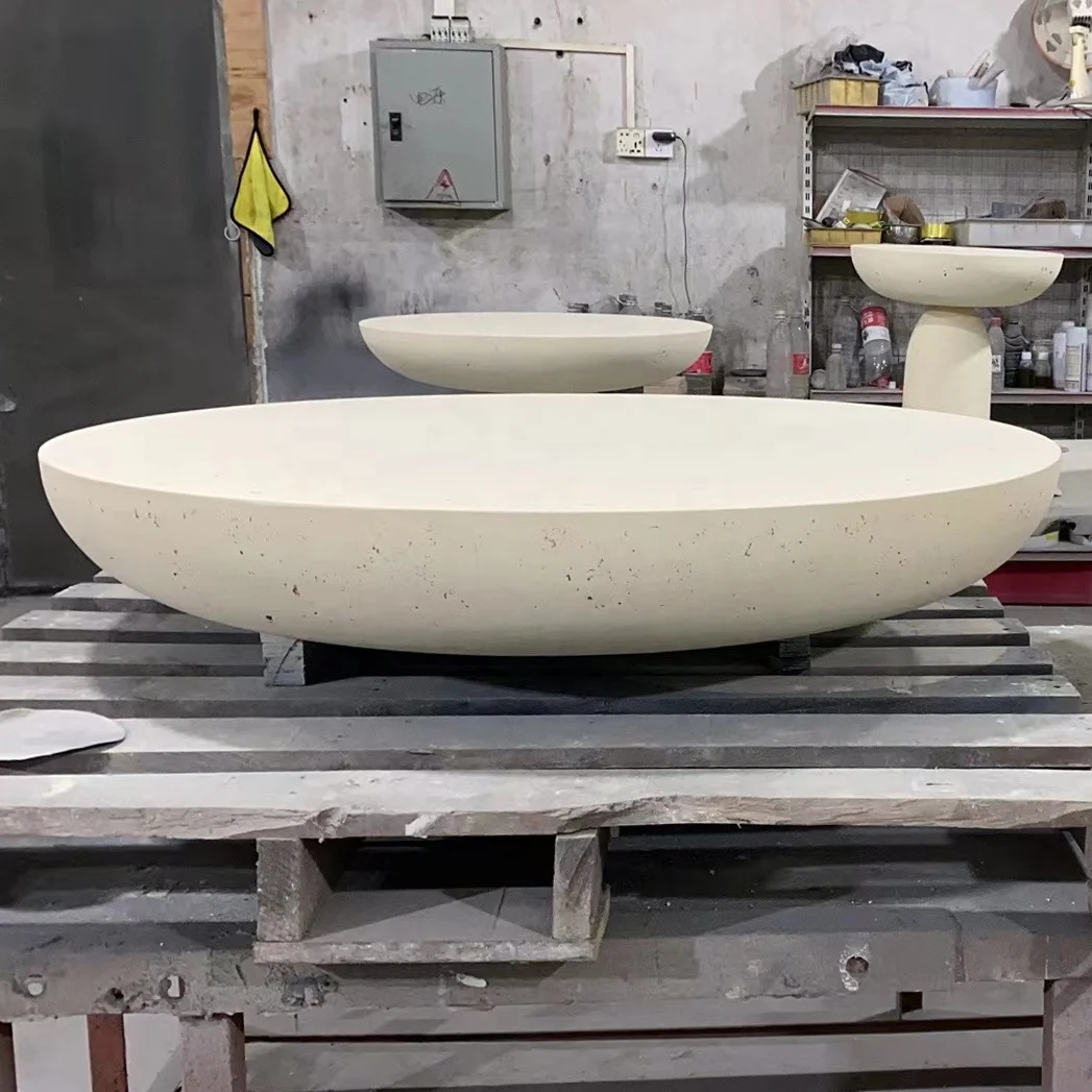 Заводская цементная железобетонная гостиная wabi-sabi изготовленный на заказ травертин современный открытый круглый чайный столик