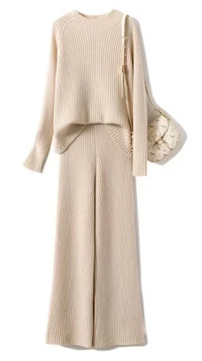 Winter 2023 Plus Size Ladies Laungewear Sweater Wool Cashmere Knit Trousers and Sweater Two Piece Set popular casual