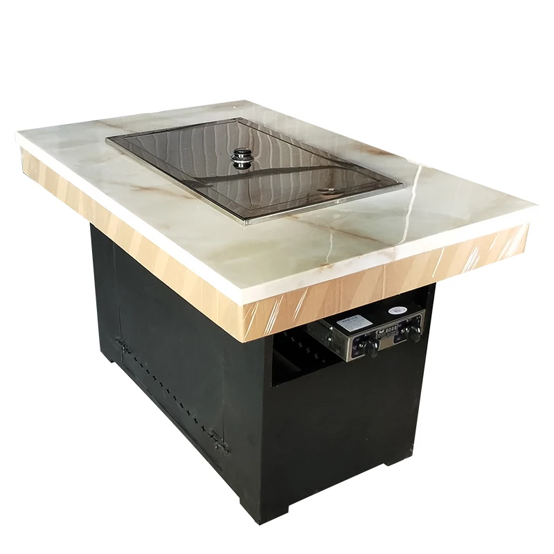 Commercial Restaurant 2-in-1 BBQ Grill and Hot Pot Table Smokeless Metal Indoor Charcoal Barbecue Coated Finish