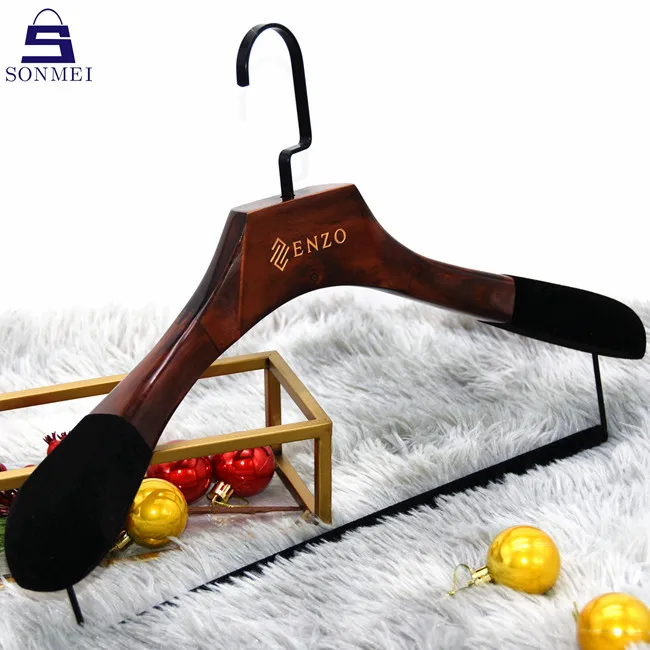 Antique brown velvet non slip black wood suit hanger wide luxury