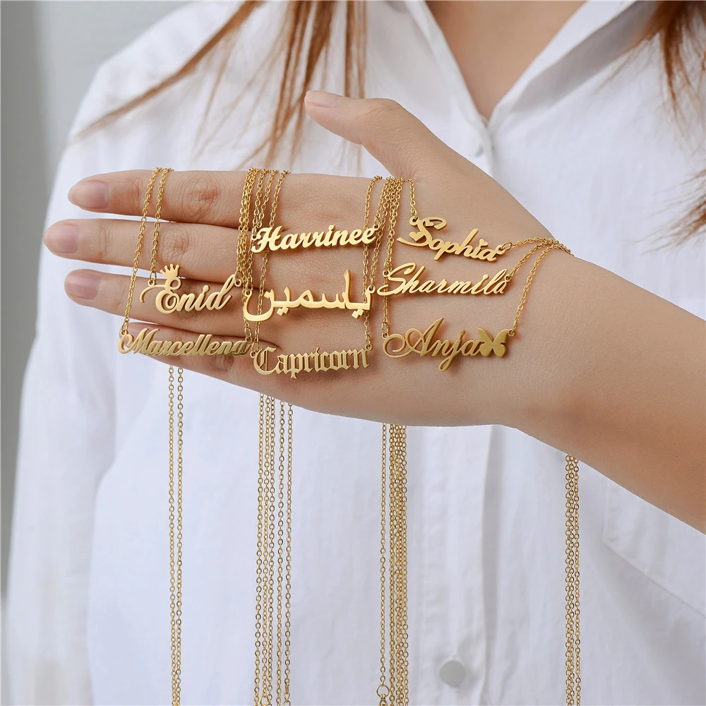 Stainless Steel Name Necklace Personalised 14K 18K Gold Plated Custom Jewelry Set Diy Pendant Necklaces