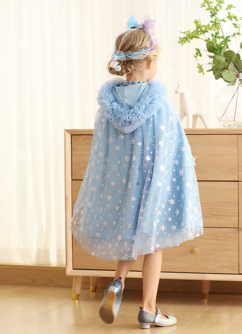 Little Kids Halloween Cloak Costume Snowflake Tulle Cape Girls Princess Dresses Ice Queen Cape