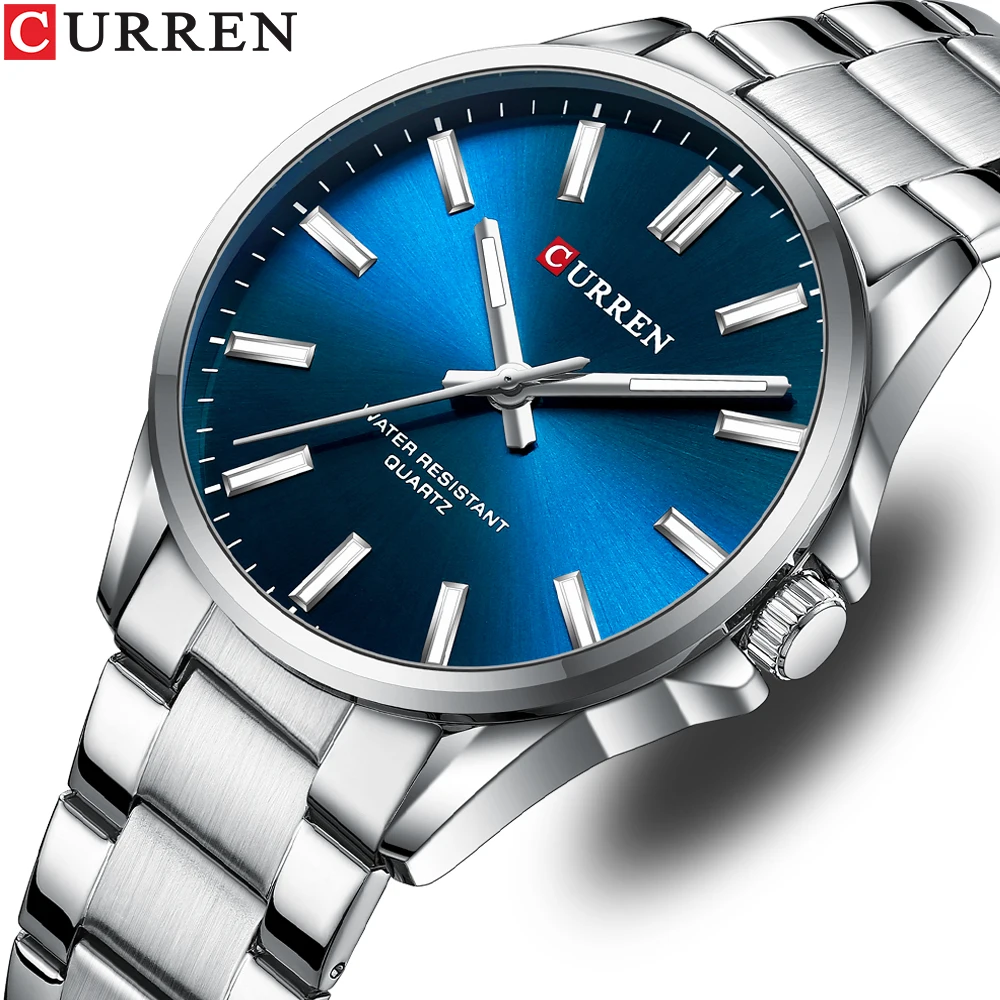 Curren 9090 деловые мужские кварцевые наручные часы из нержавеющей стали водонепроницаемые Роскошные модные повседневные спортивные с хронографом