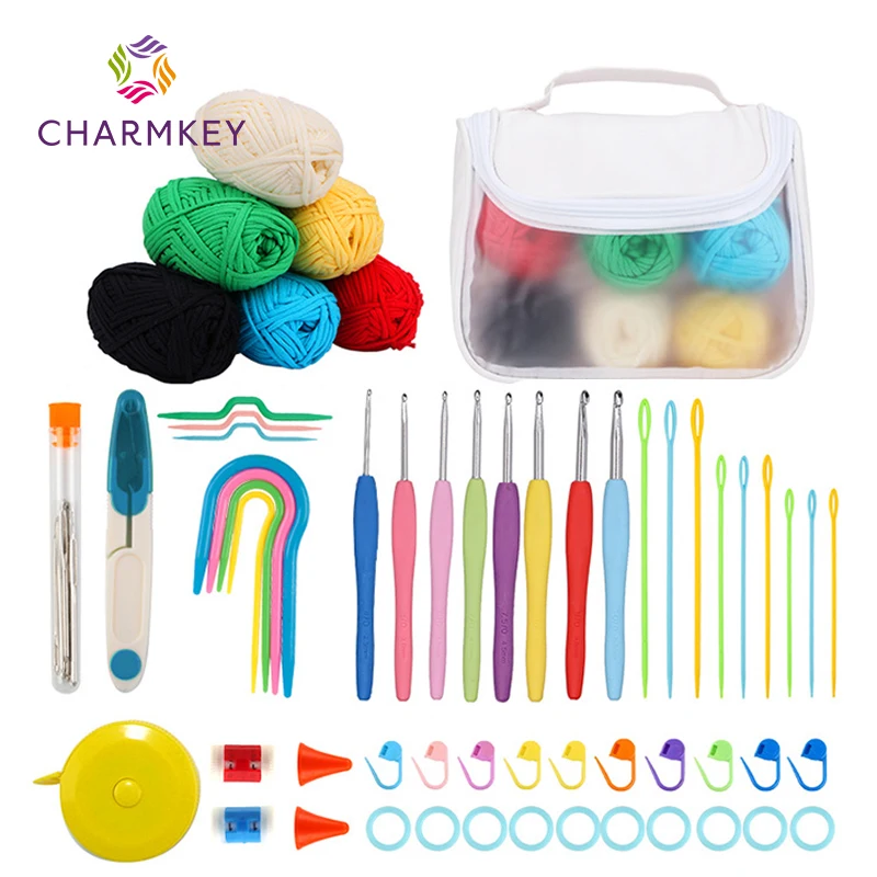 Top Selling 30 Pcs Crochet Kit Crochet Needles Set with 6pcs Yarn Balls Plastic Sewing Needles Stitch for Adults Beginner Craft
