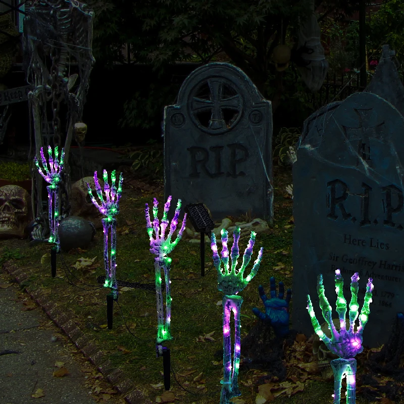 Halloween Festival Supplies Scary Atmosphere Style Garden Decoration Prop Creative Light Ghost Hands Skeleton