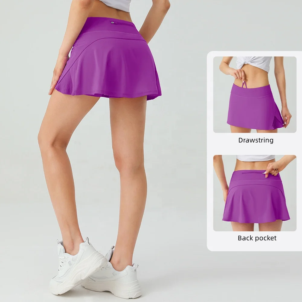 2022 drawstring sports Skirts High Waist Women tennis skirt with inner shorts