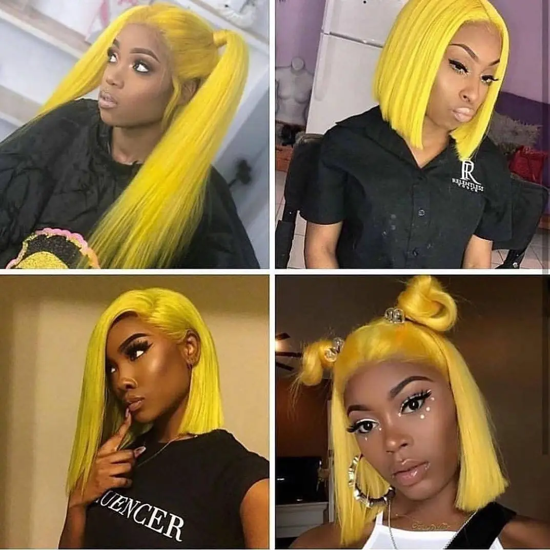 Blue Color Peruvian Virgin Human Hair Short Cosplay Bob Lace Wigs Preplucked Human Hair Wig