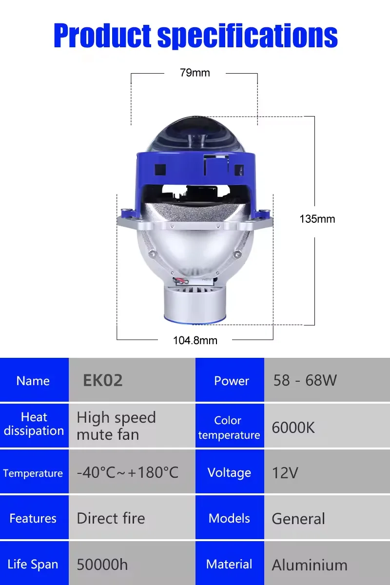 EKLIGHT 120W Super Bright 3.0 Inch H7 H11 9005 LED Lens Headlight H4 High Low Beam Bi LED Projector Headlights