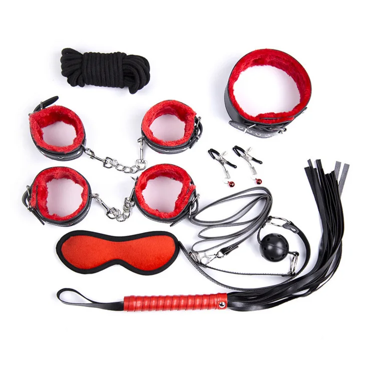 
8pcs each set Plush Bondage Erotic Toys Furry Sex Bondage Kit Flirting Slave Game Nipple Clamps Sex Whip 5M Rope Sexy Hand Cuffs 