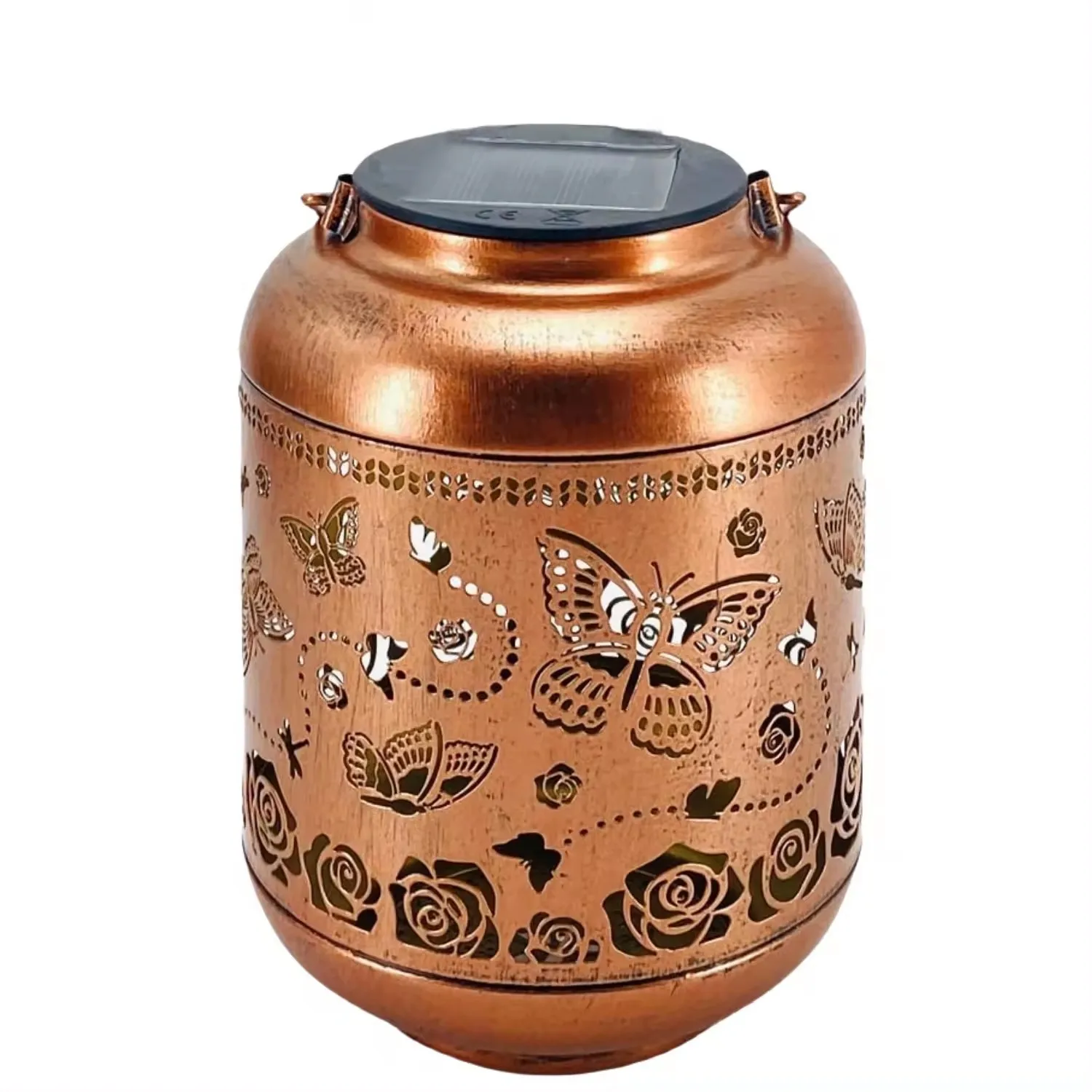 Solar Lanterns Outdoor Hanging Butterfly Decor Lantern Waterproof Hollow Out Retro Metal Decorative Garden Light