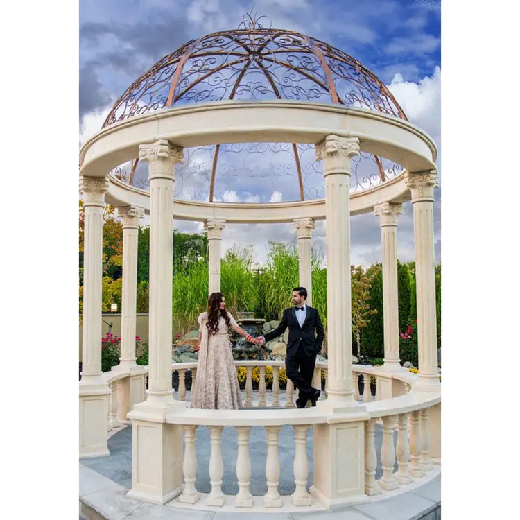 100% Hand Carved Greek Style Outdoor Marble Gazebo Pavilions With Lady Columns For Garden