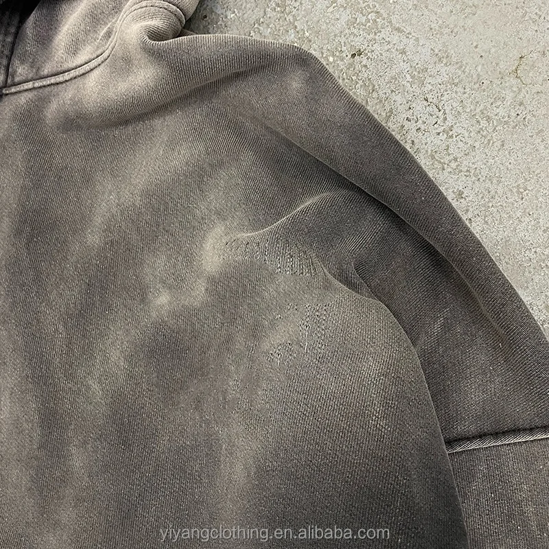 Custom Streetwear Drop Shoulder French Terry Heavyweight Cotton Sun Faded Vintage Distressed Acid Wash Hoodie Men