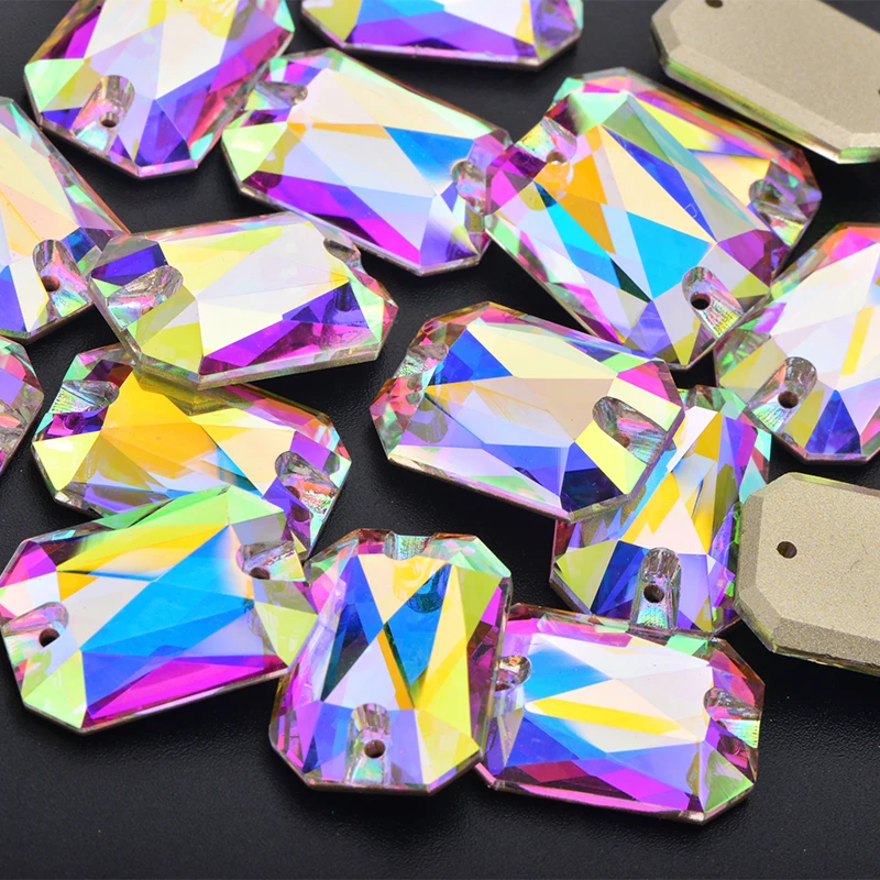 High Quality K9 Glass AB Crystal Octagon Shaped Rhinestones Sew on Flat Back Stone for Dancing Dress Accessories