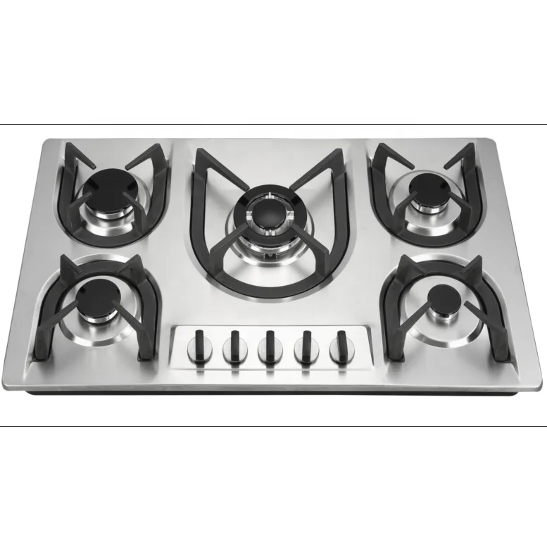 Newly Styled Home Electric Kitchen Appliance 5 Cast Iron Burners Stainless Steel Glass Surface LPG Gas Compatible Outdoor Use