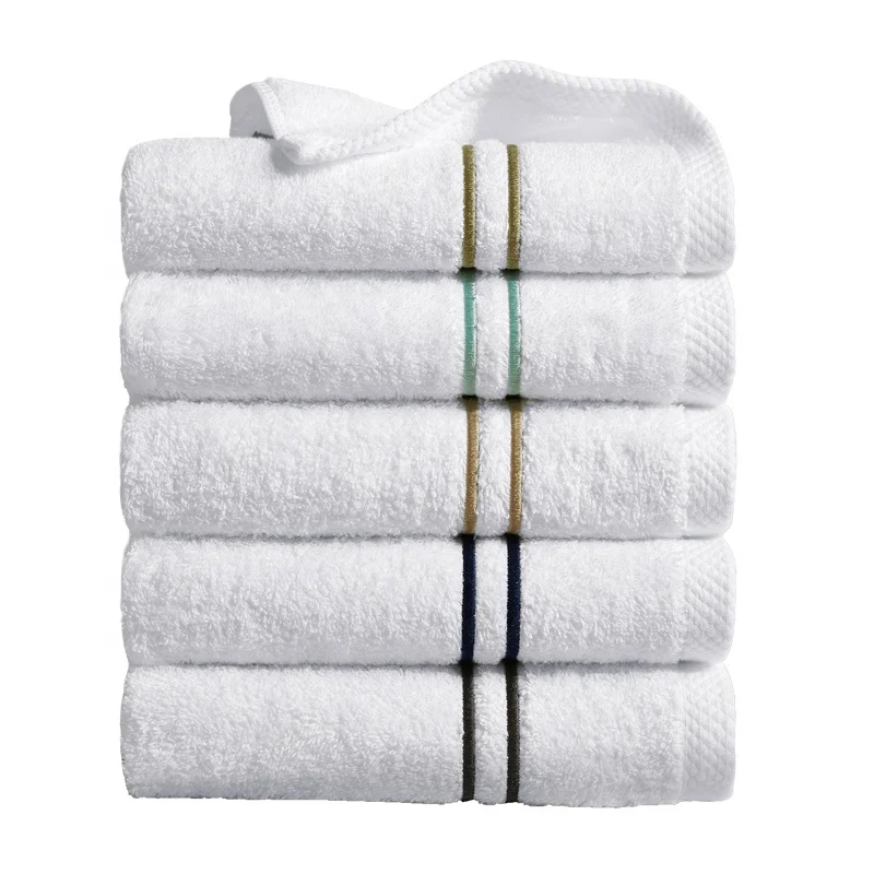 100% Cotton white Luxury embroidery 2 lines Hand Towel for 5 star hotel spa bathroom