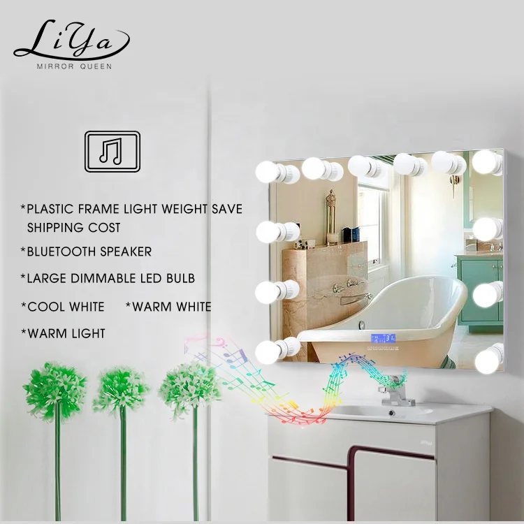 Free Sample2019 the Newest ABS Plastic express specific bluetooth speaker bathroom wall mounted mirror with 3 colors temperature