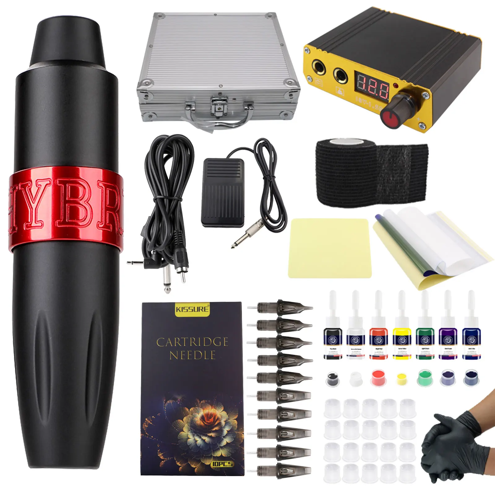 Kissure Tattoo Kits DC Interface tattoo Rotary Machine with Needle Cartridges Power set Supply  Body Art