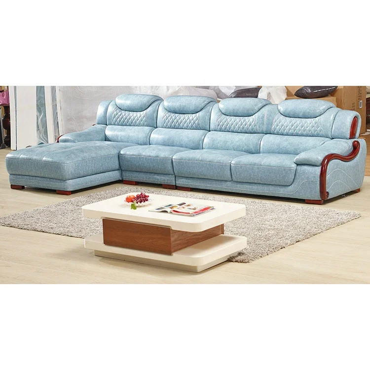  Blue color luxury wholesaler price godrej sofa set design L shape