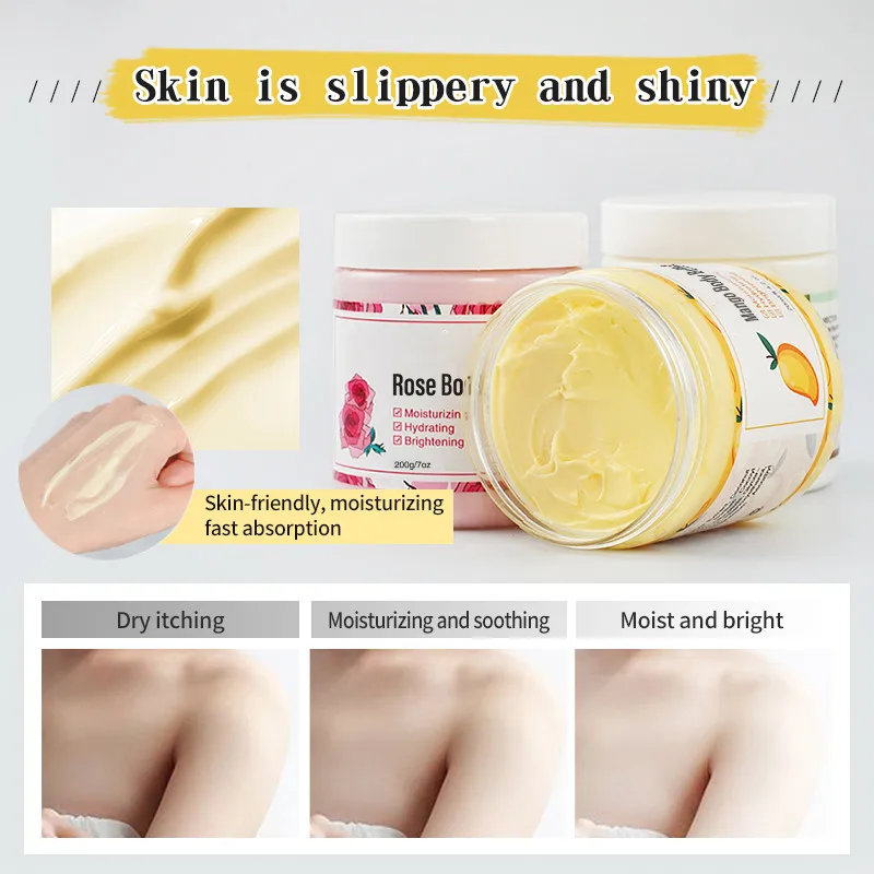 Hot Selling organic body butter whitening moisturizing soothing rose mango coconut body butter private label