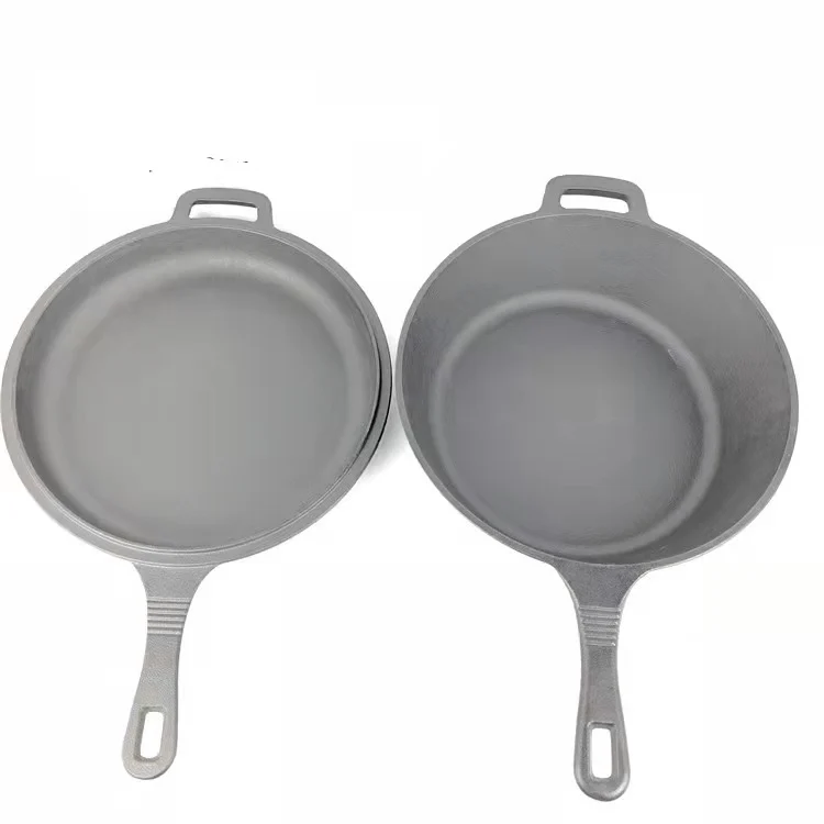 Cast iron outdoor cookware set 2 in 1 double usage camp pot with grill pan as lid oil preseasoned cook set customize available