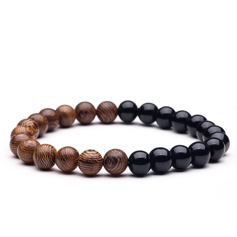 SC Hot Natural Wood Beads Bracelet Energy Hematite Yoga Bracelet Elastic Buddhist Prayer Buddha Bracelet for Women Men