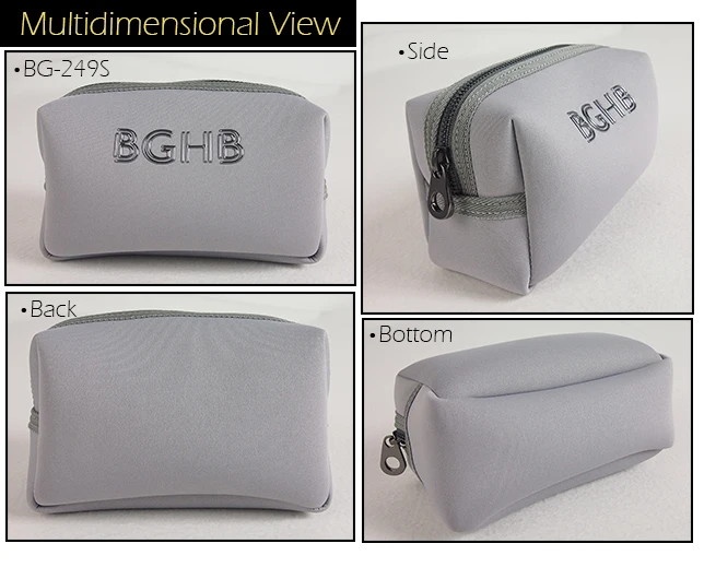 Any size Zipper High Quality Grey Customized Logo Neoprene Makeup bag Pouch travel toiletry Organizer Cosmetic Bag Low Moq