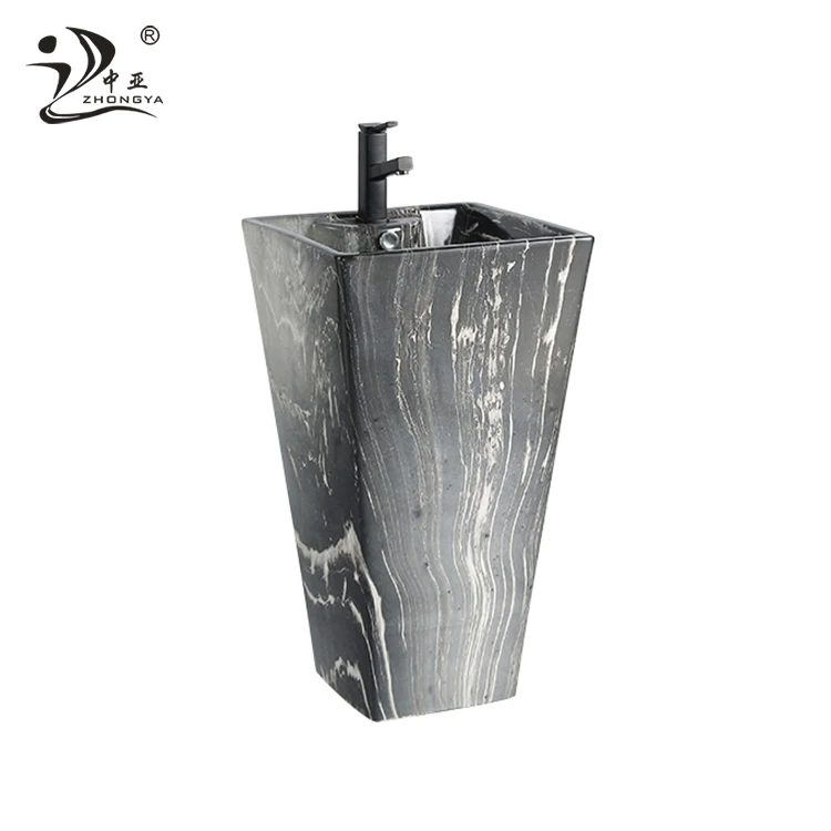 Bathroom stone color one piece pedestal basinceramic floor standing wash basin