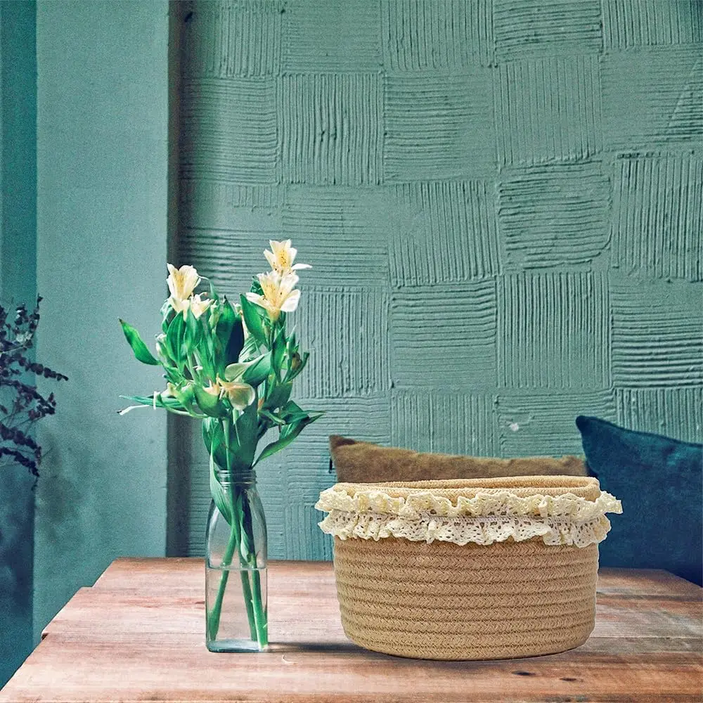 Small Cotton Rope Basket Nordic Wind Hand Woven Thick Cotton Rope Storage Organizer Cute Storage Basket For Household & KitcheR