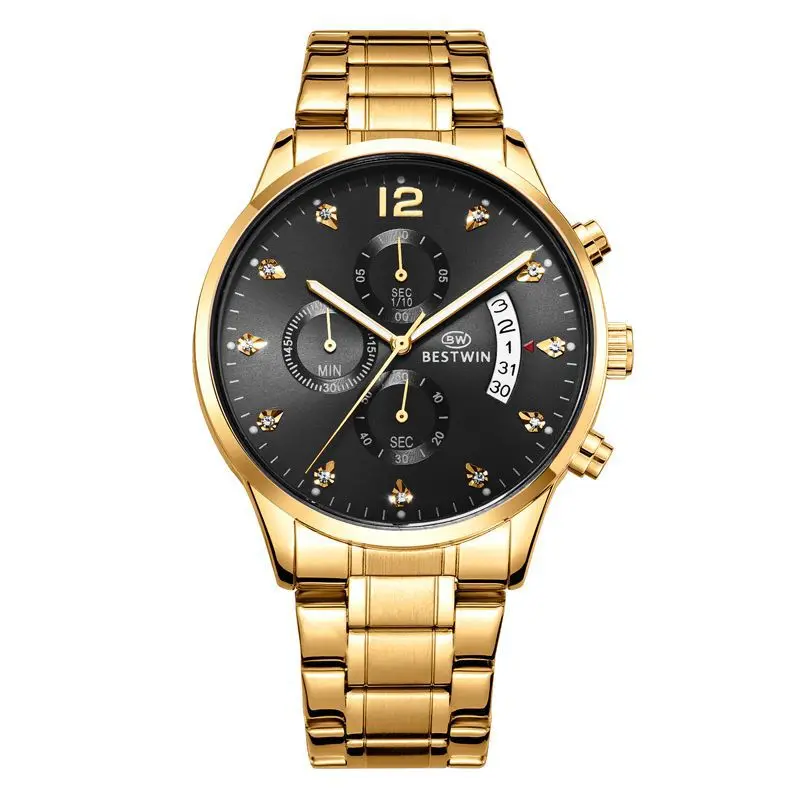 New Good Quality BESTWIN Quartz Men Date Calendar Business Waterproof Chronograph Wristwatch Custom Design Man Wrist Watch