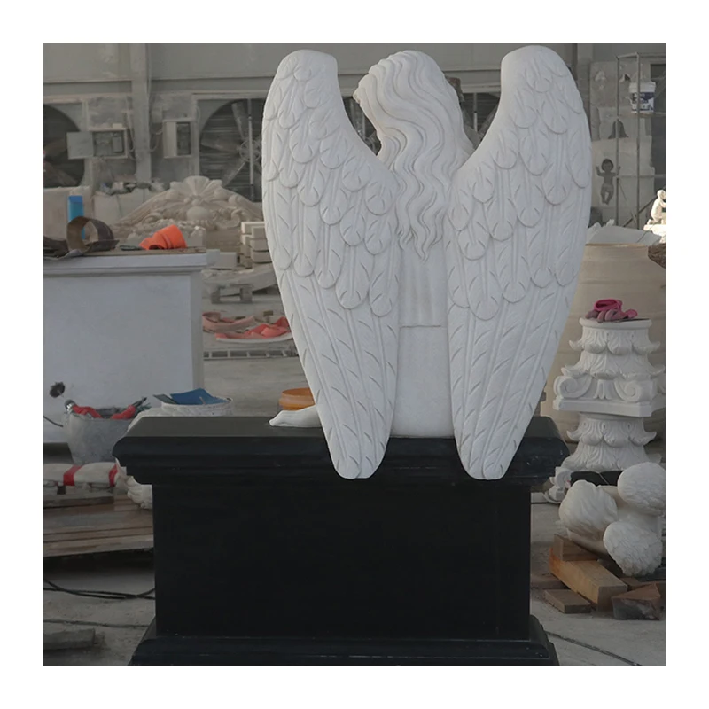 Angel Statues with Wings Garden Sculpture Figurines Marble Angel Statue For Outdoor Decoration