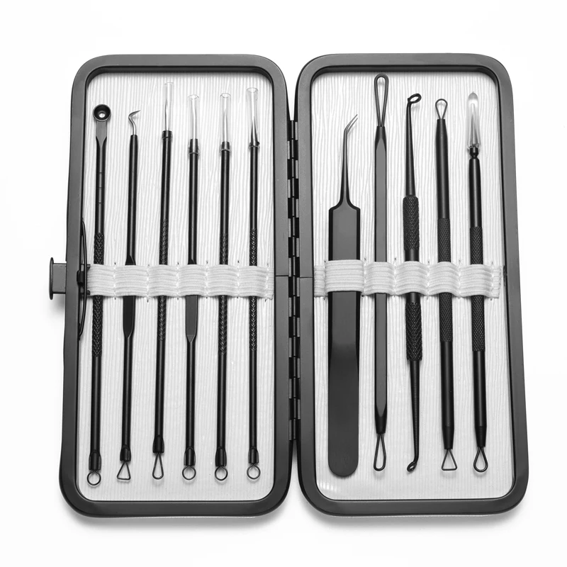 Pimple Blackhead Remover Extractor Tool Kit 11 in 1 Professional Safe Treatment White Head Acne Blemish Comedone Removing
