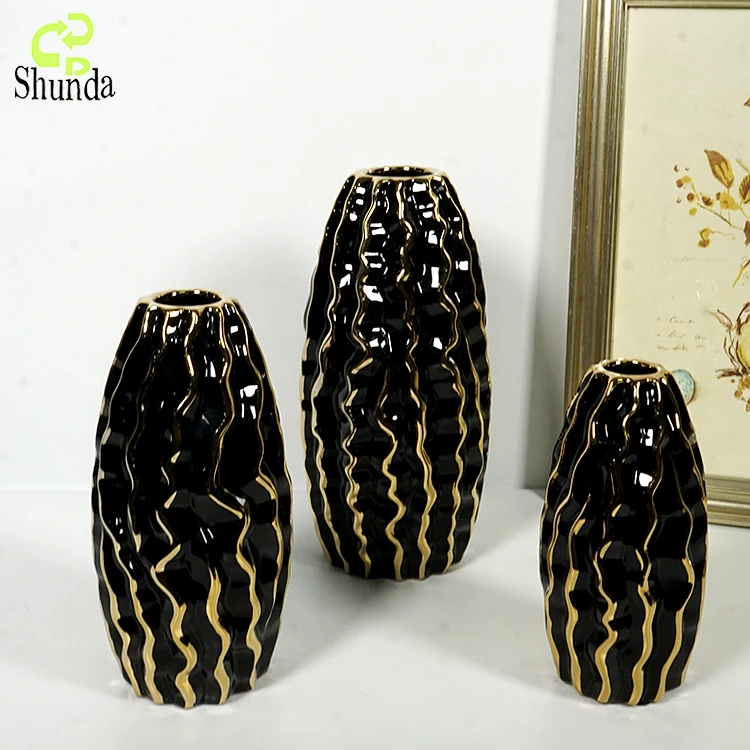 Modern nordic luxury home decor custom black white and gold dried flowers porcelain vase ceramics vases for decoration