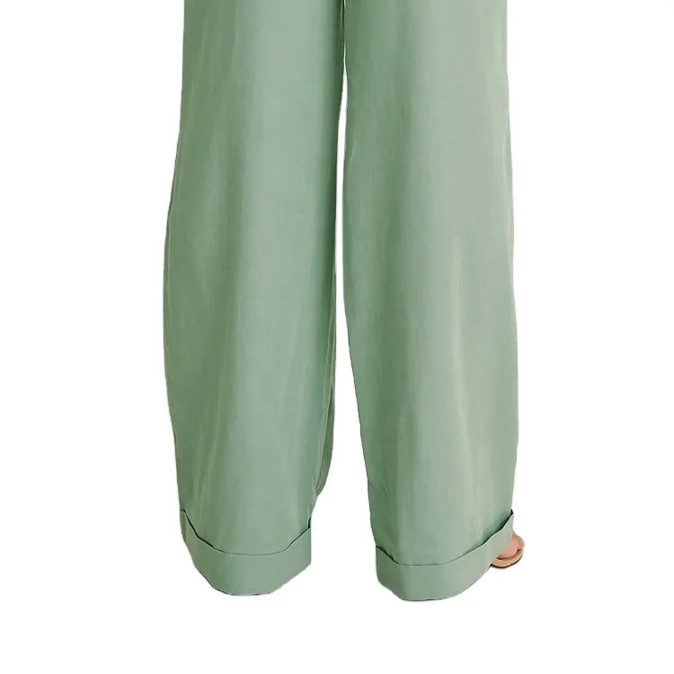 OEM Design Flare Trousers New In Custom High Waist Pockets Casual Street Wear Polyester Wide Leg Pants For Women