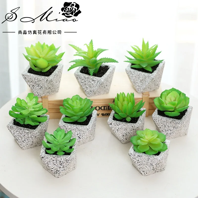 2022 Creative lifelike mini succulent greens and cement pot bonsai
