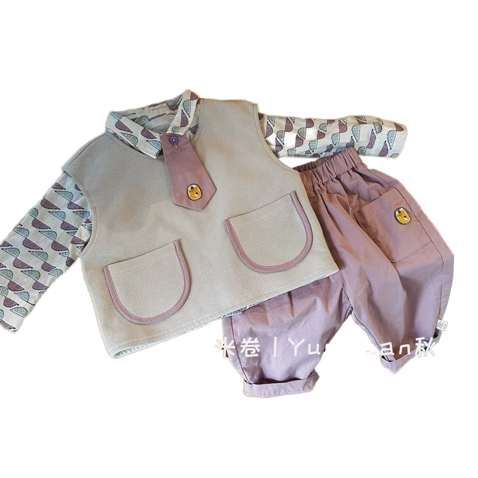 New Cute Hedgehog Three-Piece Baby Clothing Set Unisex O-Neck Cotton Suit for Autumn Fashionable ODM Design