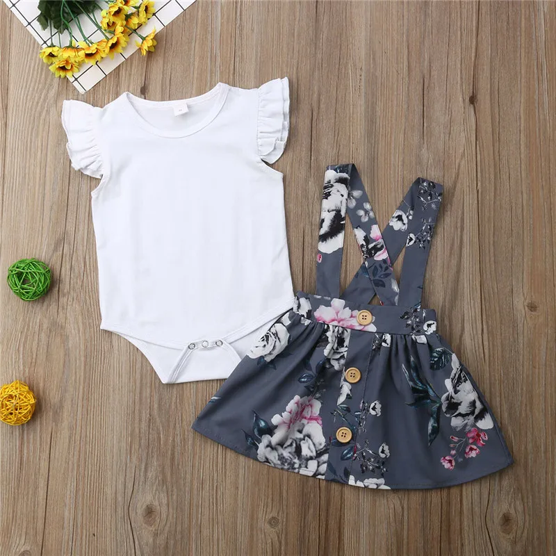 Summer 0-3yrs 2pcs rompers and florals set girls short mini skirt and top