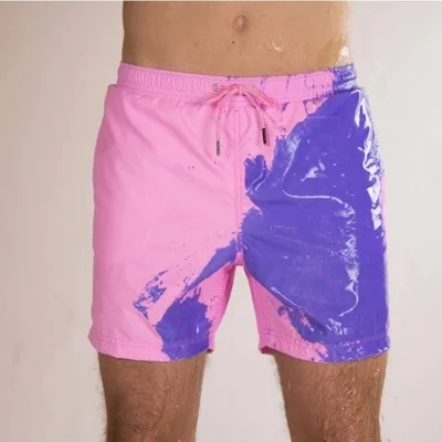 Color-changing Beach Shorts Men Quick Dry Tie Dye Swimwear Beach Pants Warm Color Discoloration Shorts Swim Surfing Board Shorts