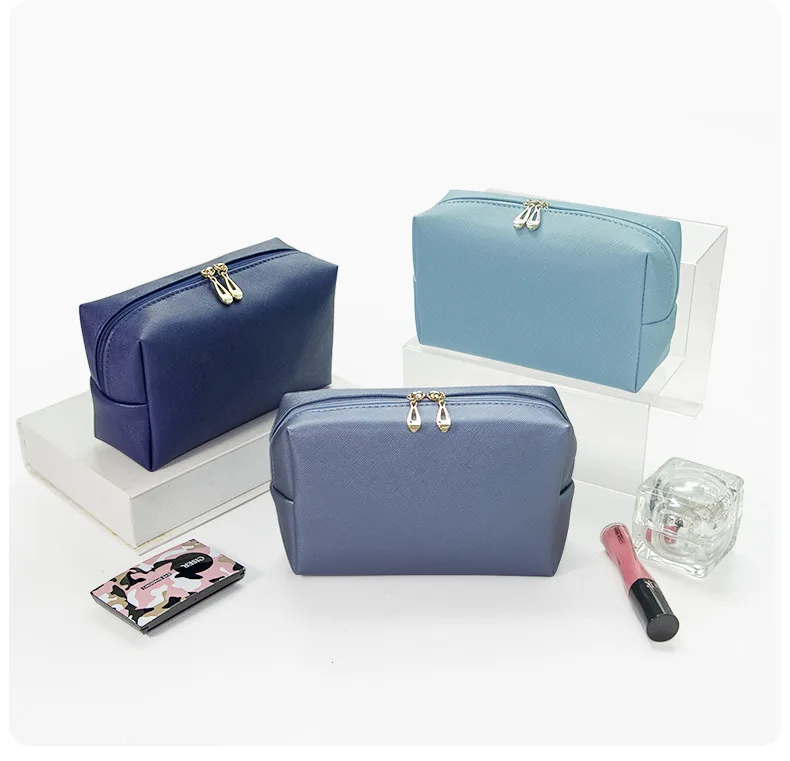 Ladies Portable PU Zipper Waterproof Cosmetic Bag Customized LOGO travel toiletry Leather Makeup Pouch for women