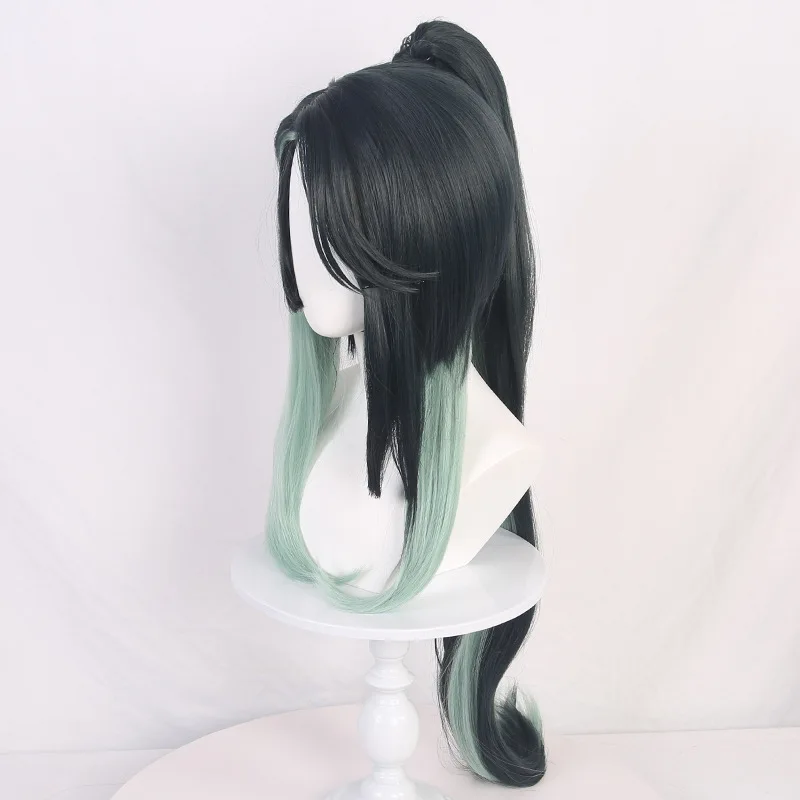 Wholesale 70cm Long Straight Demon Slayer Wig Black Light Green Mixed Tokitou Muichirou Synthetic Anime Cosplay Wigs