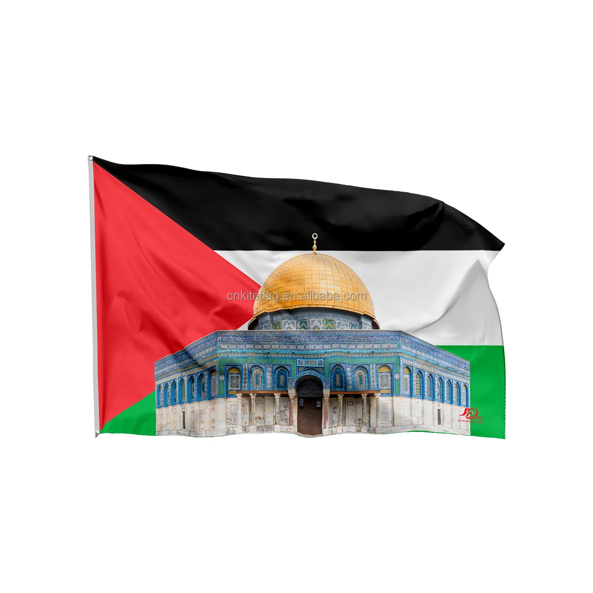Promotional 3x5 ft printing palestinian flag  red black white green palestine flag with aqsa mosque