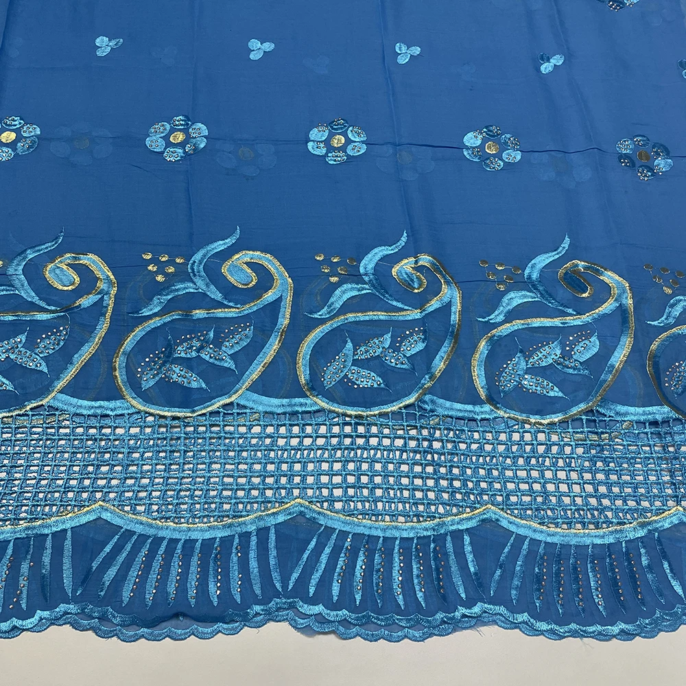 SE-522 Voile Shawl Luxury Big Hijab Scarf with Rhinestone Swiss Embroidery African Cotton High Quality Muslim Scarf African Adult