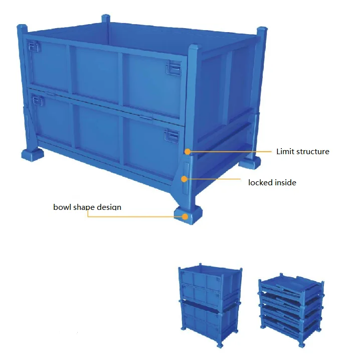 T1210L-10 Warehouse logistics heavy metal parts storage corrosion resistant durable forklift four-way fork storage cages