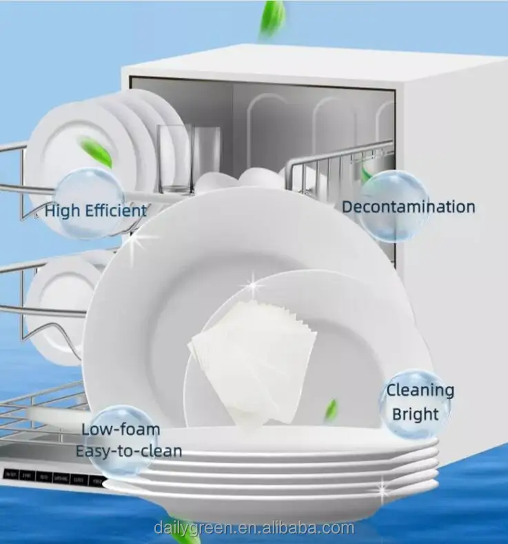 Eco-friendly packing dishwashing sheets to clean washing machine with Biodegradability approved