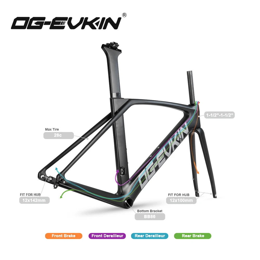OG-EVKIN CF-026 AERO Carbon Road Frame Disc Brake Full Inner Cable Routing Bicycle BB86 700C x 28C Bike Frames Frameset