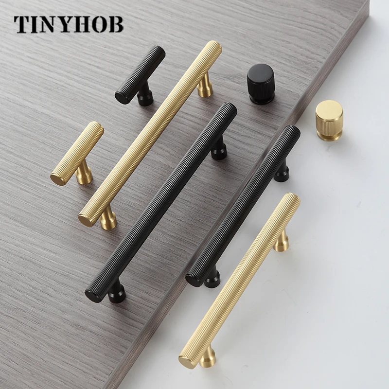Vertical Gold Pure Brass Door Handle Cabinet Wardrobe Drawer Handles And Knobs Black Gold Furniture Handles C-3985