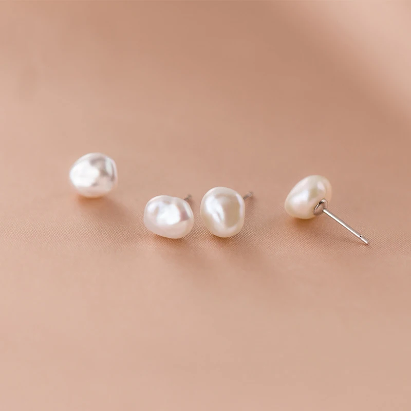 Minimalist Jewelry 925 Silver Freshwater Pearl Stud Earrings for Women