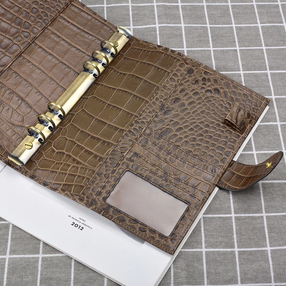 Topm quality genuine leather custom journal leather diary with 6 rings