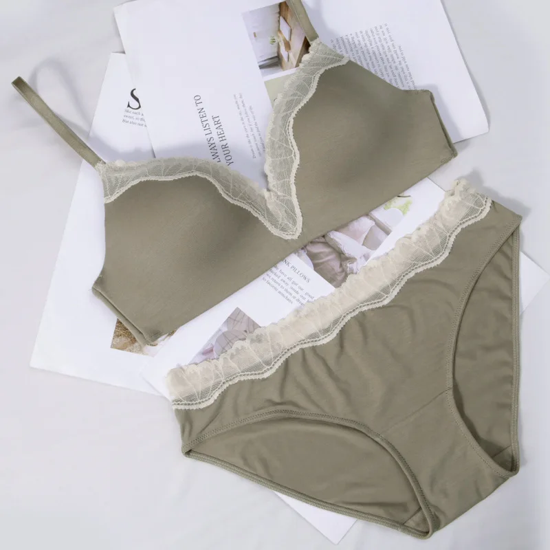 Lingerie Set Thin Traceless Sexy Underwear Women's Bra & Brief Set New Design No Underwire Lace Customized Adults Knitted